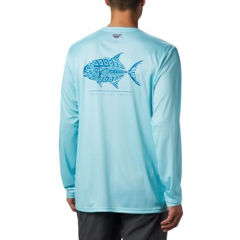 Columbia Muške Majice S Kapuljačom - PFG Terminal Tackle Tribal Fish Long Sleeve Plave | PNOB-47152